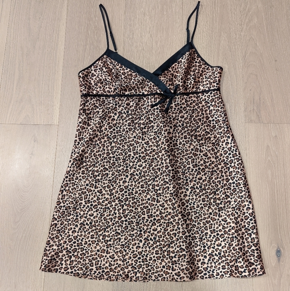 Y2K Leopard Print Satin Chemise